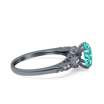 Art Deco Oval Engagement Black Tone, Simulated Paraiba Tourmaline CZ 925 Sterling Silver